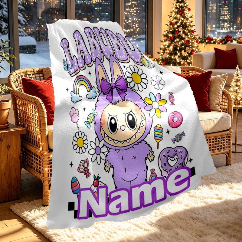 Custom Name Personalized Labubu Print Blanket, Home Decor, Bedroom, Sofa, Camping, Couch, Gifts for Birthday Christmas