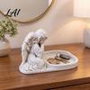Retro Style Storage Organizer Angel Figurine Key Tray Faux Stone Catchall Decorative Modern Artistic Tray Desktop Dish for Entryway Table Home Decor
