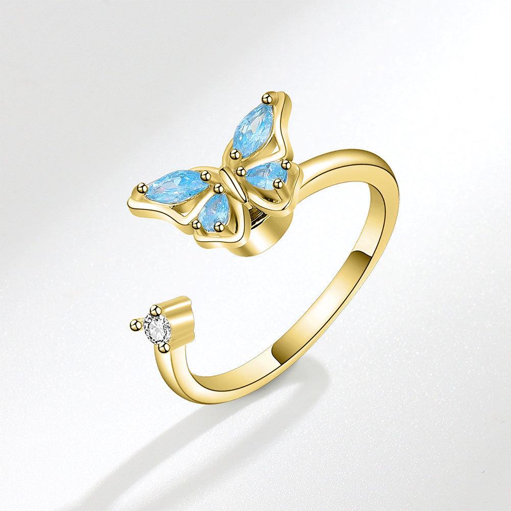 Butterfly Snowflake Enamel Spinner Ring For Women Adjustable Open Anxiety Relief Band Unique Stackable Jewelry Set