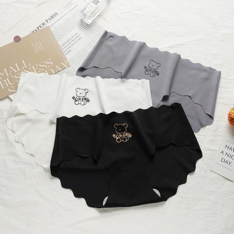 Cute Cartoon Print Breathable Bottom Crotch Briefs Women Ice Silk Mid-Waist Underwear Panties Comfortable Girl Underwear