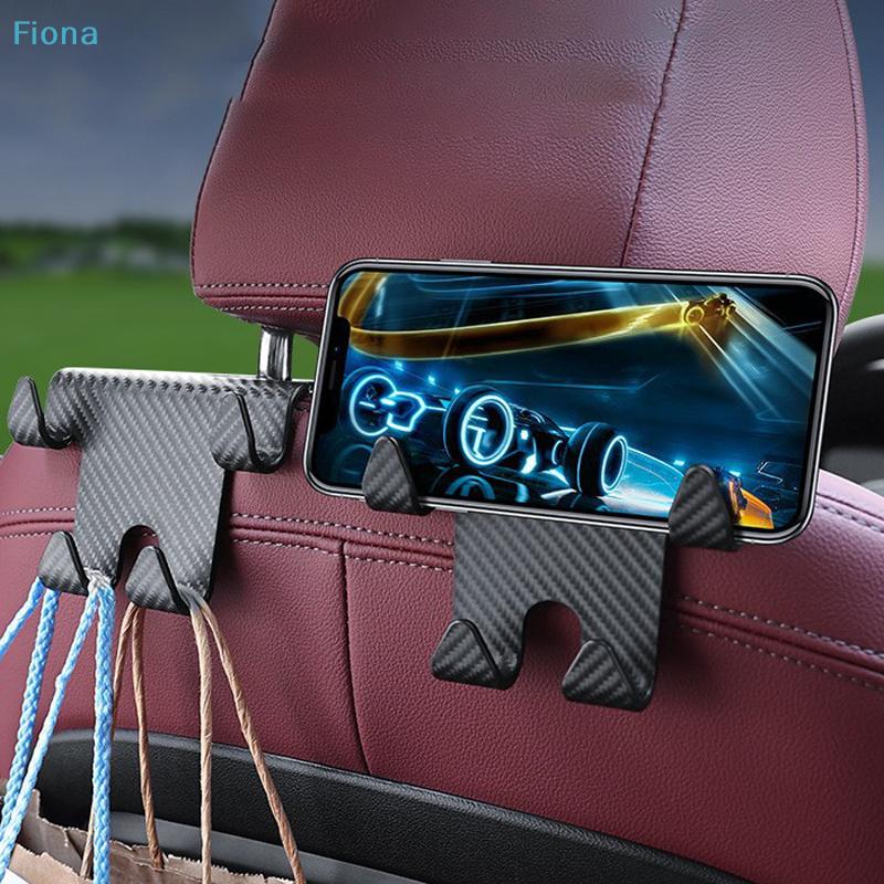 Car Back Seat Hook & Phone Mount 2-in-1 - Carbon Fiber Style Multi-Functional Organizer for Bags, Phones & Car Interior Storage