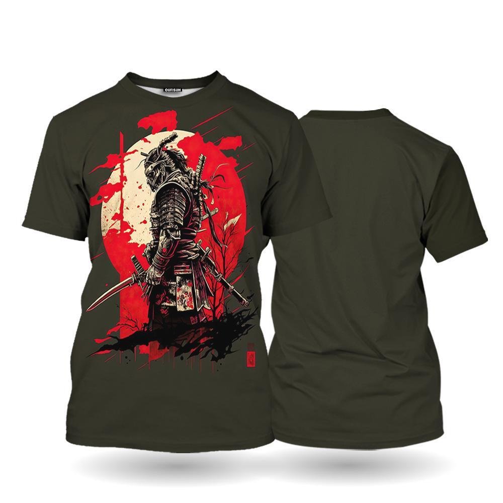 Японская футболка самурая с 3D принтом в японском стиле, топы с короткими рукавами, футболки, повседневная мужская футболка в стиле ретро, ​​винтажная мужская одежда большого размера