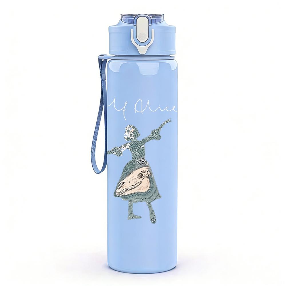 1PC Dancing female figure line sketch print 750ml colorful plastic sports water bottle leakproof pop up lid with straw for outdoor work home use