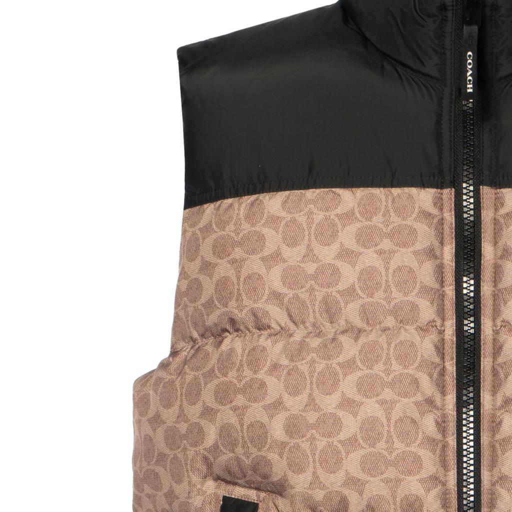 Coach FW24 Жилет на молнии с воротником-стойкой, с полным принтом Color Block, мужской, коричнево-желтый, CU801-RYU