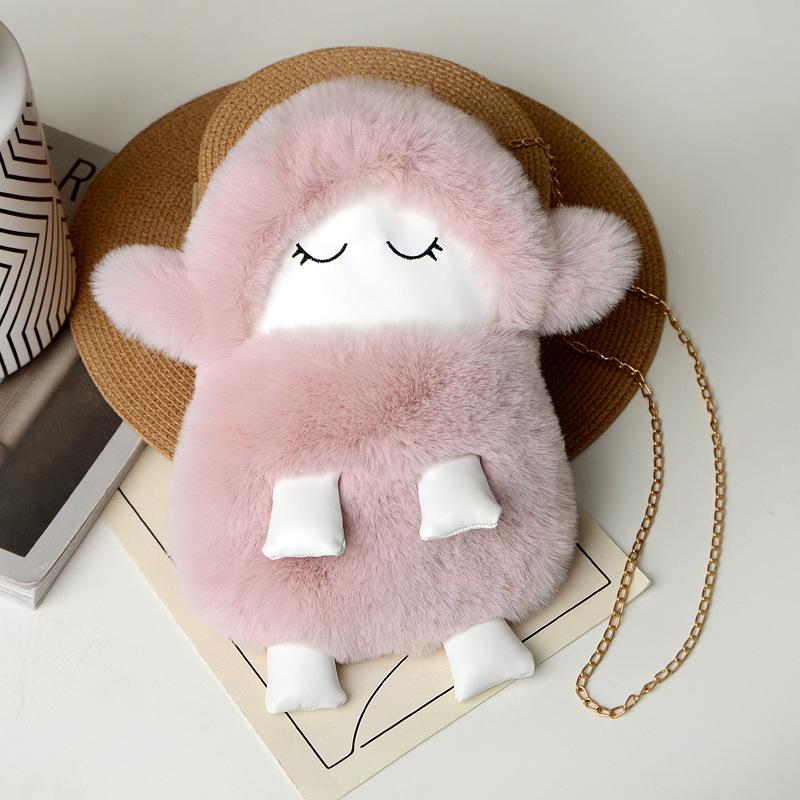 Cute Lamb Bag Wool Bag Change Bag New Autumn and Winter Cute Plush Doll Backpack Chain Messenger Bag Women's Bag
