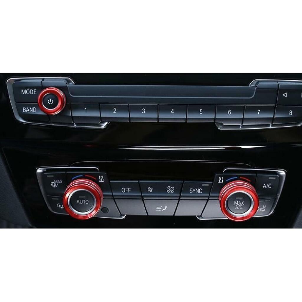 For BMW X1 F48 2016-2020 Aluminum alloy red console AC CD knob ring trim 3pcs