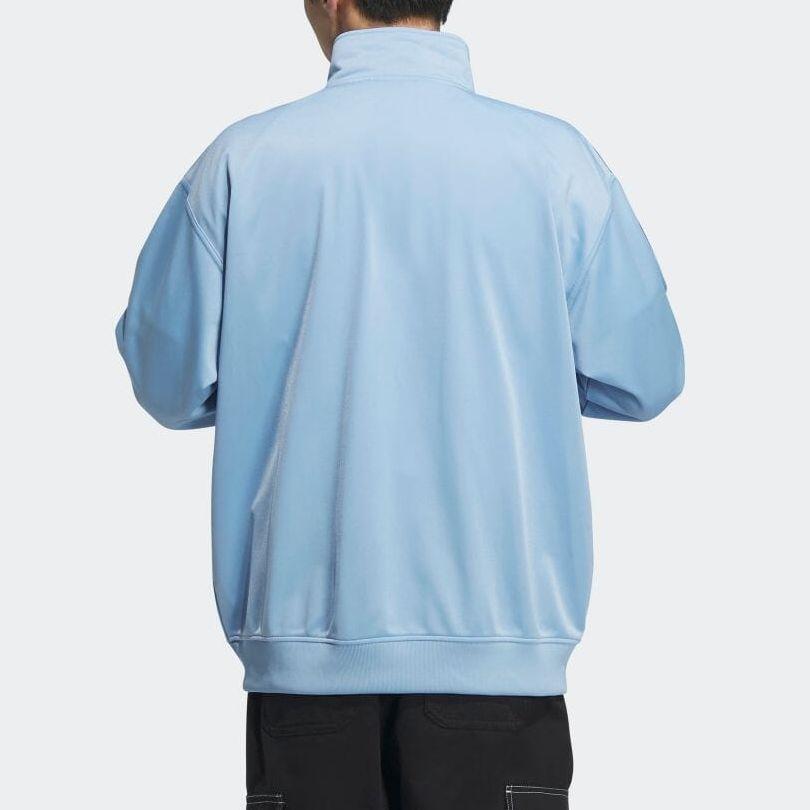 Adidas Originals Trefoil Stripe Logo Print Stand Collar Zip-Up Long Sleeve Jacket Unisex Outerwear Light-Blue IK9150