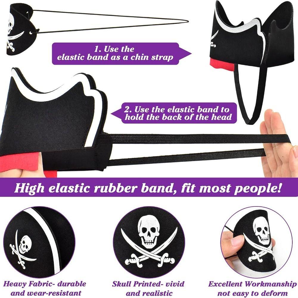 5Pcs Horror Felt Pirate Hat Black Skull Pirate Captain Cap Props Accessories Masquerade Party