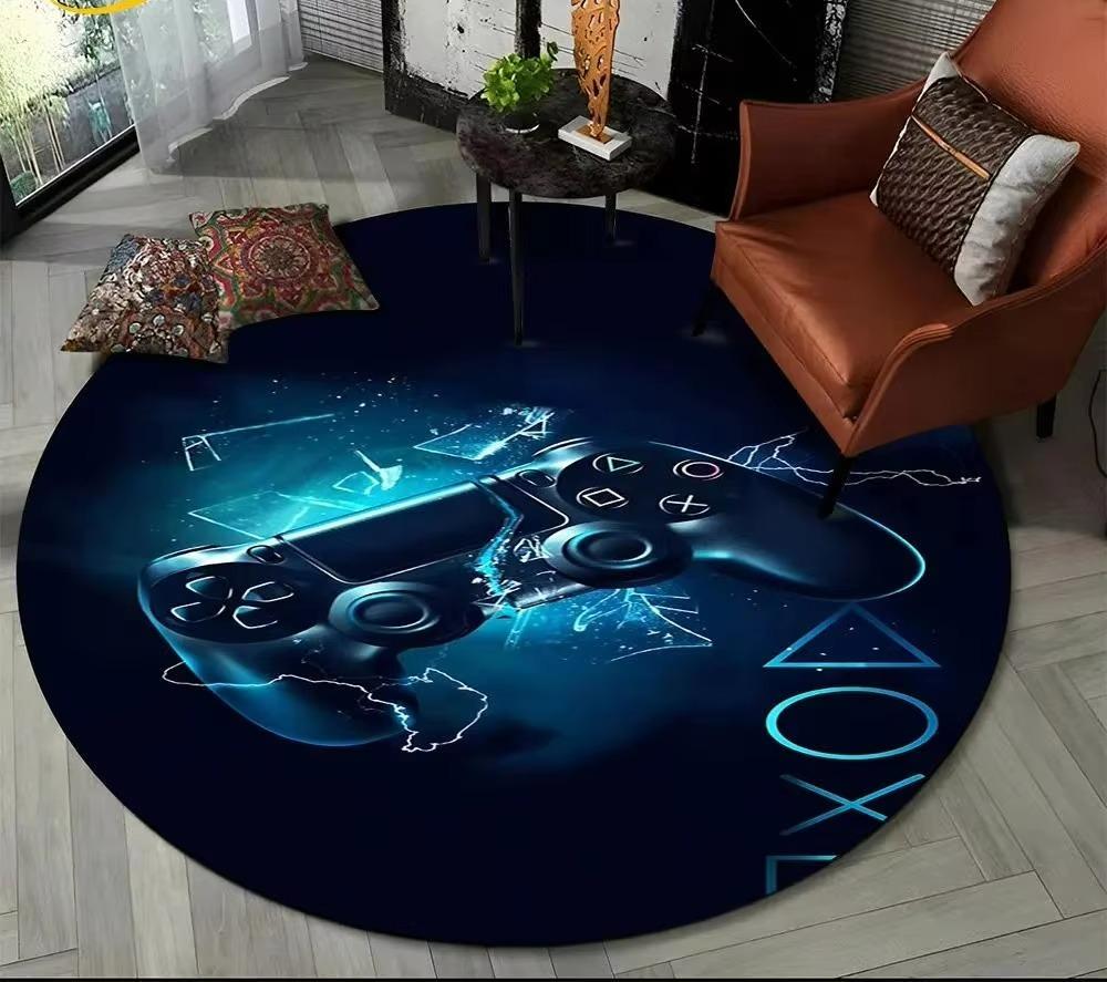 Cartoon Game Controller Round Carpet Non Slip Circle Child Play Mat Washable Rugs for Gamer Bedroom Decor Entrance Doormats