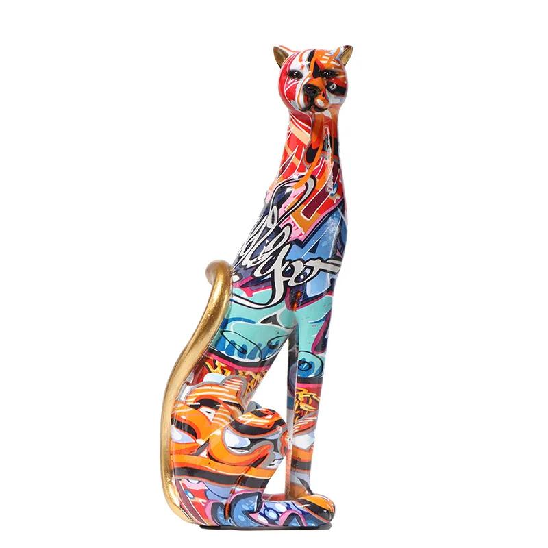 Европейская статуя граффити леопарда, животное, полимерная скульптура, украшение для дома, офиса, подарок