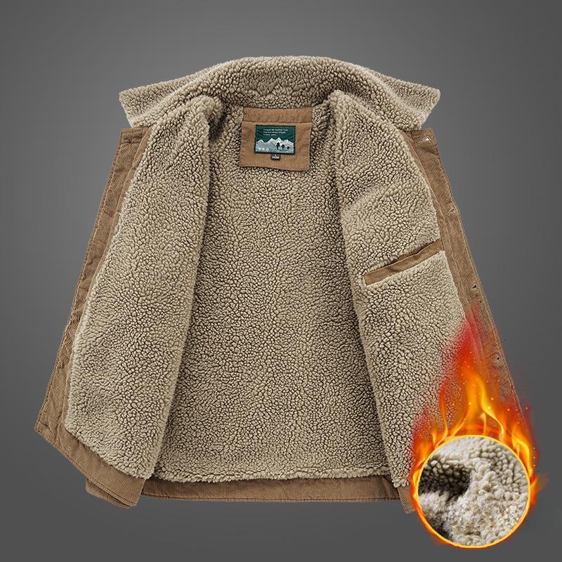 Зимнее флисовое утолщенное хлопковое пальто мужская повседневная термокуртка из овечьего пуха в стиле ретро