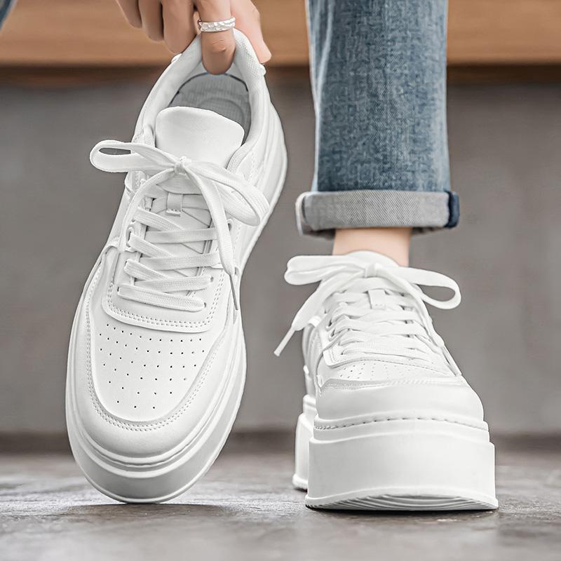 Мужские кроссовки для бега, спортивная одежда, белые кроссовки на платформе, мужские, на шнуровке, дышащие, из натуральной кожи, пэчворк, кеды для скейтборда