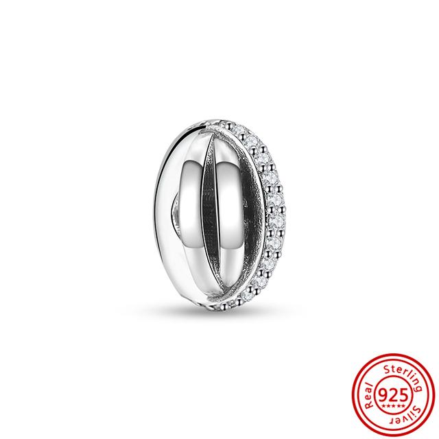 Стерлингового серебра 925 пробы, белый прозрачный циркон, сверкающие модные бусины-клипсы, подходящие для браслетов, ювелирных изделий