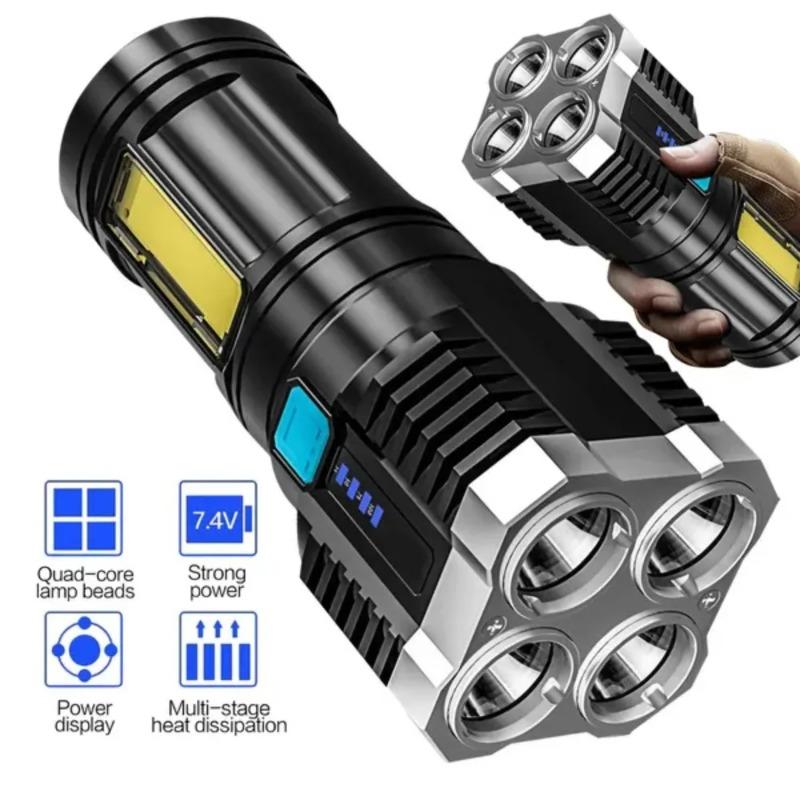 Мощный фонарик с зарядкой, Супер яркий USB перезаряжаемый 4 LED ручной фонарь для кемпинга, портативный фонарь для экстренного отключения электроэнергии