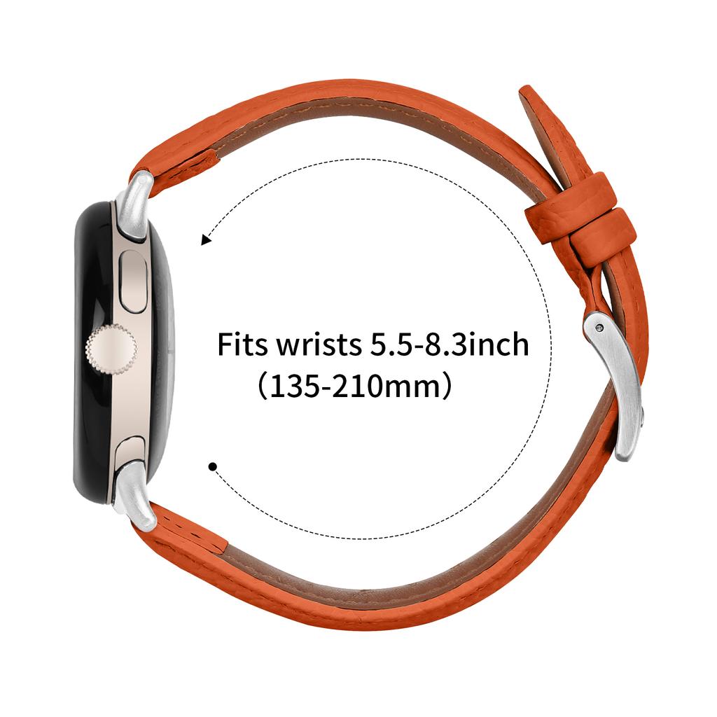 Litchi Textured Genuine Leather Strap for Google Pixel Watch 4/3/2/Watch 41mm Pointed-End Watch Band with Silver Buckle