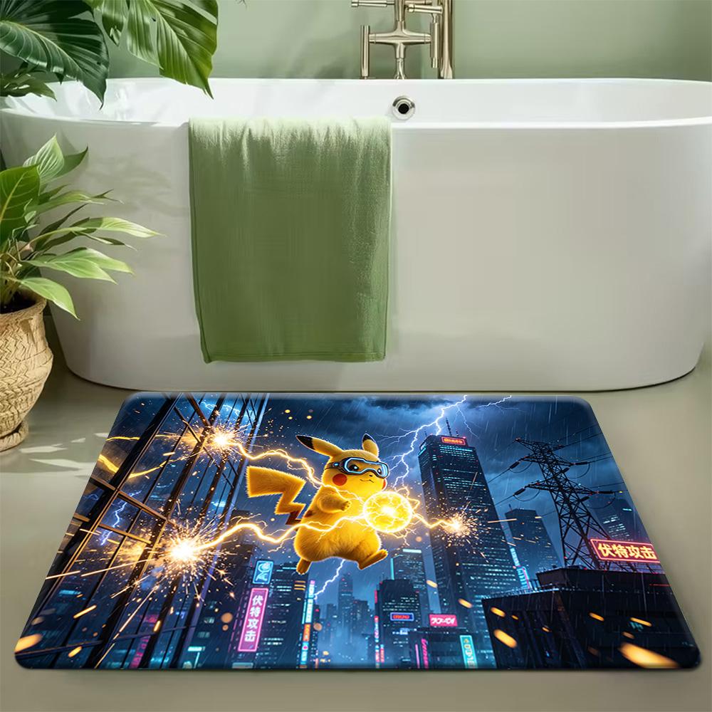 Cute Snorlax Munchlax Pokemon Grass Field Print Soft Flannel Non Slip Absorbent Indoor Door Mat Floor Rug