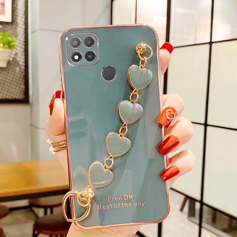 Redmi9c Luxury Wrist Love Heart Chain Plating Case On For Xiaomi Redmi 9c Nfc 9a 9 9at 9t 10a 10c 10 Bracelet Silicone Cover New