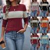 Casual Color Blocking Patchwork Round Neck Long Sleeved Women's Top