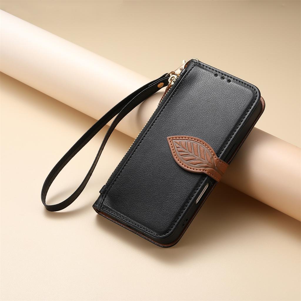 Wrist Strap Leather Zipper Wallet with Card Slot Phone Case for IPhone 17 Air 16E 16 15 14 13 12 Pro Max Plus Protective Cover