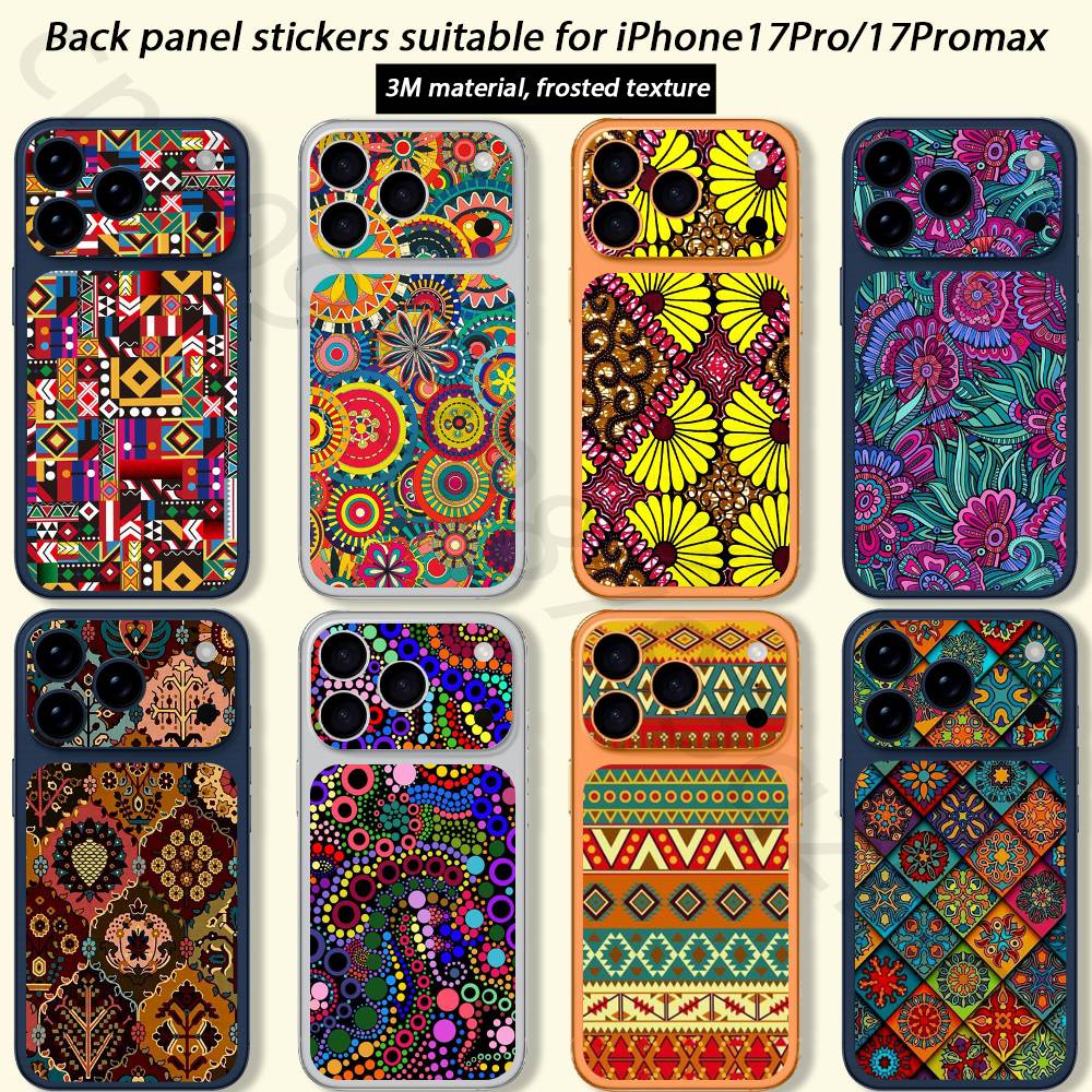 Тканевый принт в африканском стиле для iPhone 17 pro Max / 17 pro Полное покрытие Наклейка Skin Wrap 3D Цветная Задняя Защитная пленка-стикер