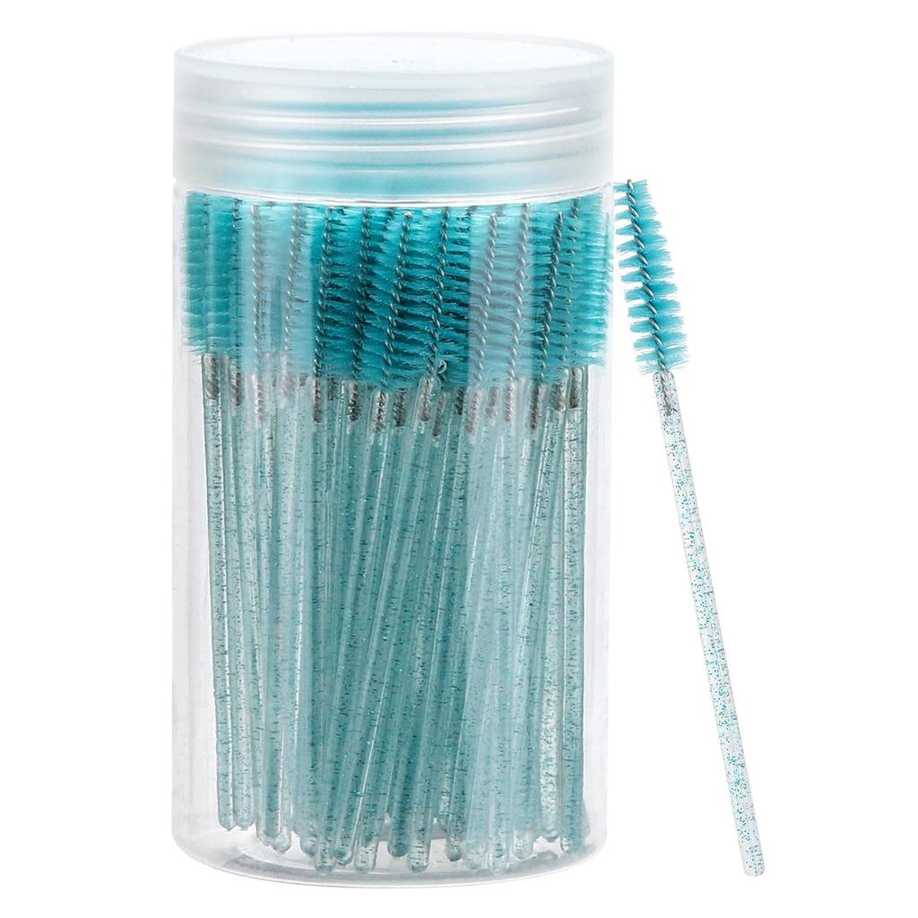 100 Pcs Disposable Mascara Wands & Crystal Eyebrow Spoolies Brush for Eyelash Extensions Pink Lash Brushes Container