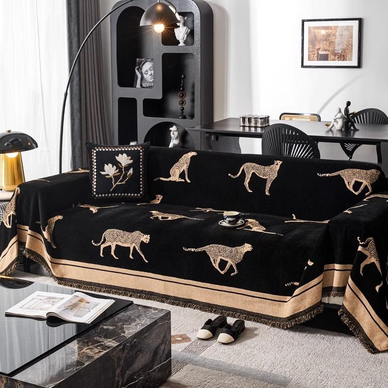 Chenille Slipcovers Leopard Animal Anti Cat Scratch Furniture Protector Bedspread Couch Towel Full Cover Blanket 3 Seater Sofa