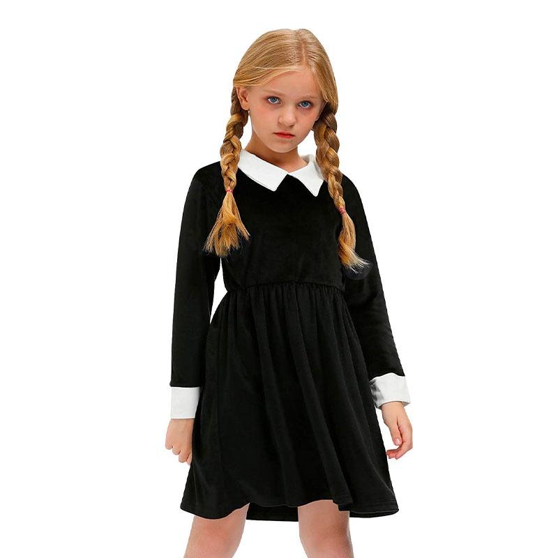 Wednesday Addams School Uniform Dress Polyester Cosplay Costume For Girls