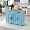 129X46(71)x91.5 cm large dining cart/sideboard, solid wood grain + blue cabinet/foldable worktop/storage door design/wheels/wood feet interchangeable