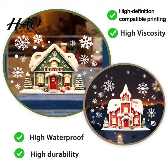 Christmas Window Clings Cabin Static Glass Stickers, PVC Snow House Windows Decals for Holiday Home Wall Stickers Decor, Reusable Waterproof Seasonal