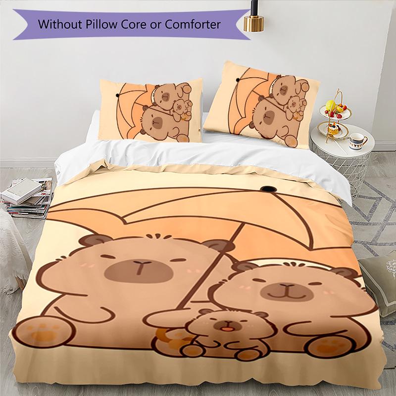 Kapibara 3pcs Bedding Set Duvet Cover Closure Includes 1 Duvet Cover & 2 Pillowcases for All Seasons Bedroom Home Dorm Decor