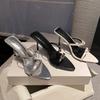 Sexy Pointed High Heels Summer New Rhinestone Thin Heel Roman Sandals One Word with Square Buckle Open-toed Women's Shoes Slippers