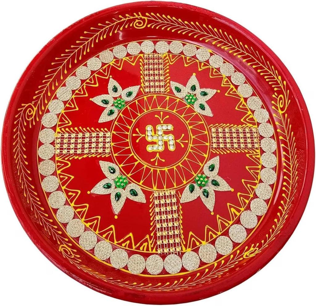 Handcrafted Rajasthani Decorative Traditional Karwachauth Puja Thali Set (Colour : Multicolour)