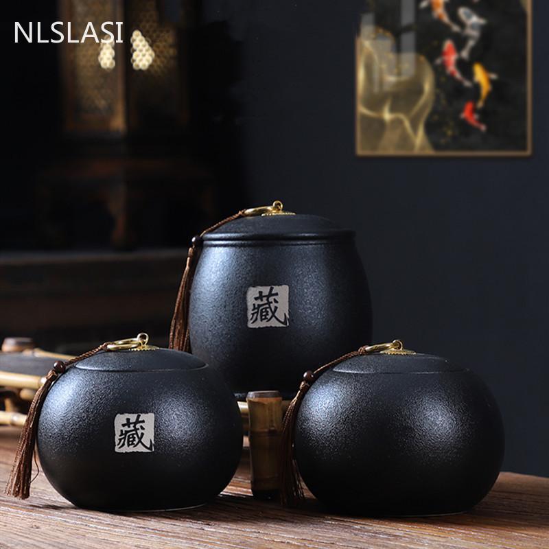 Домашние влагостойкие банки, чайный столик, керамическая чайница, кухонный контейнер для хранения зерна, аксессуары для чайной церемонии ручной работы