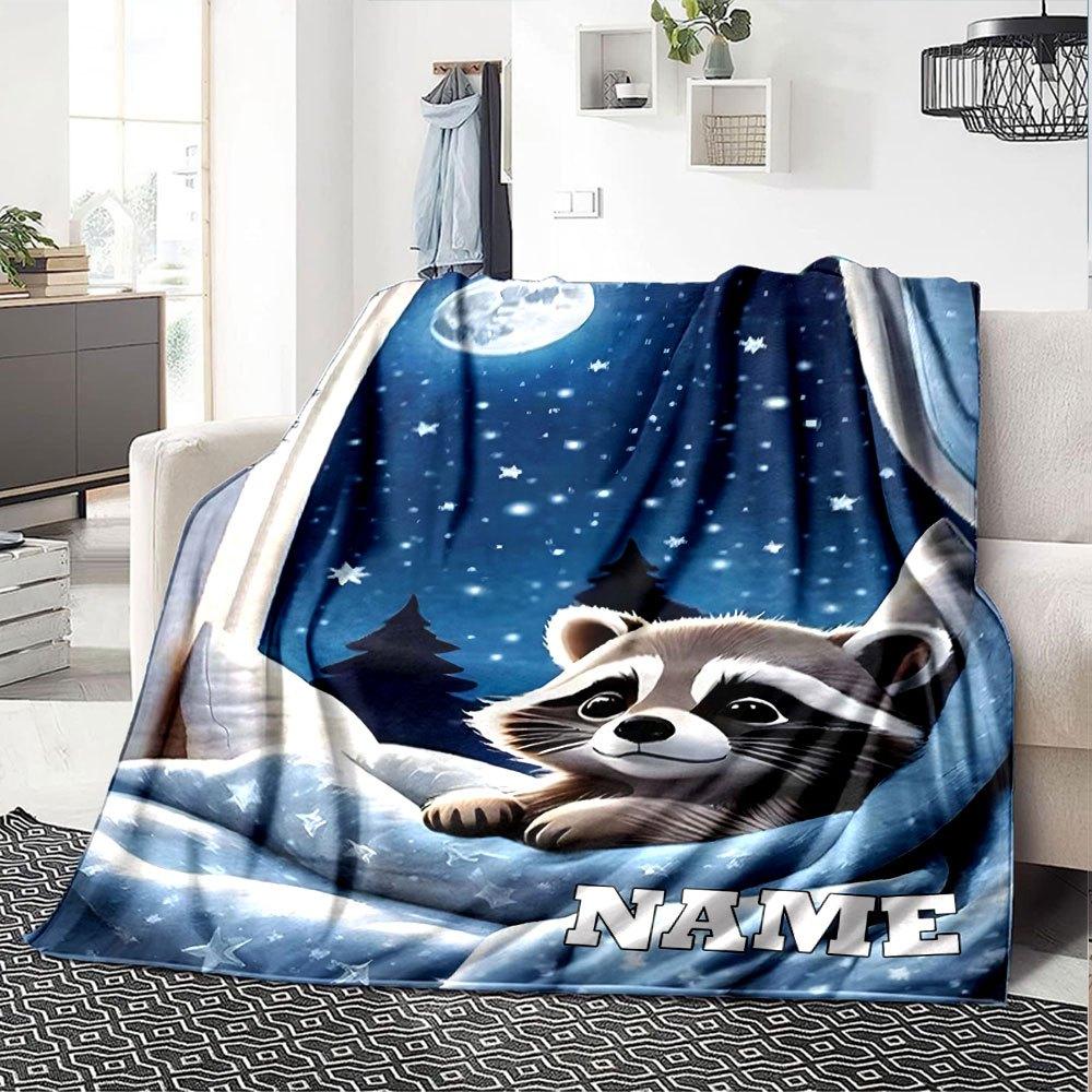 Cozy Raccoon Starry Night Home Customize Your Name Blankets Soft And Lightweight For All Seasons Perfect For Picnics Sofa Office Bed Living Room Ideal