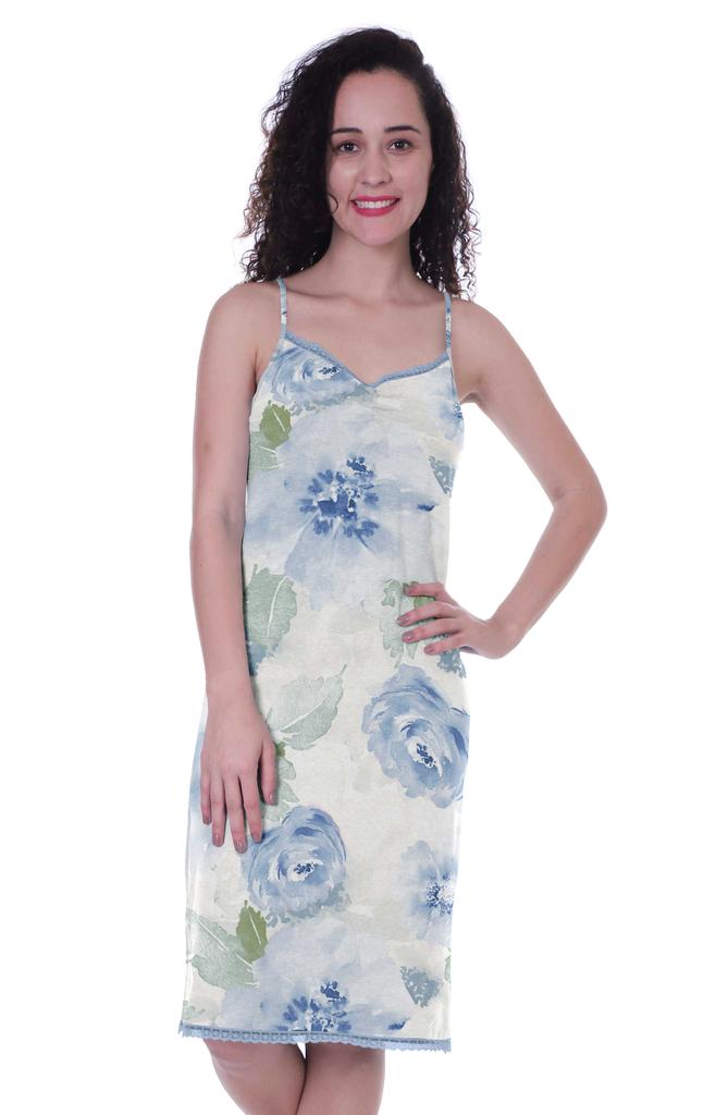 Moomaya Printed Spaghetti Strap Nightgown For Women s Lace V-Neck Sleepwear