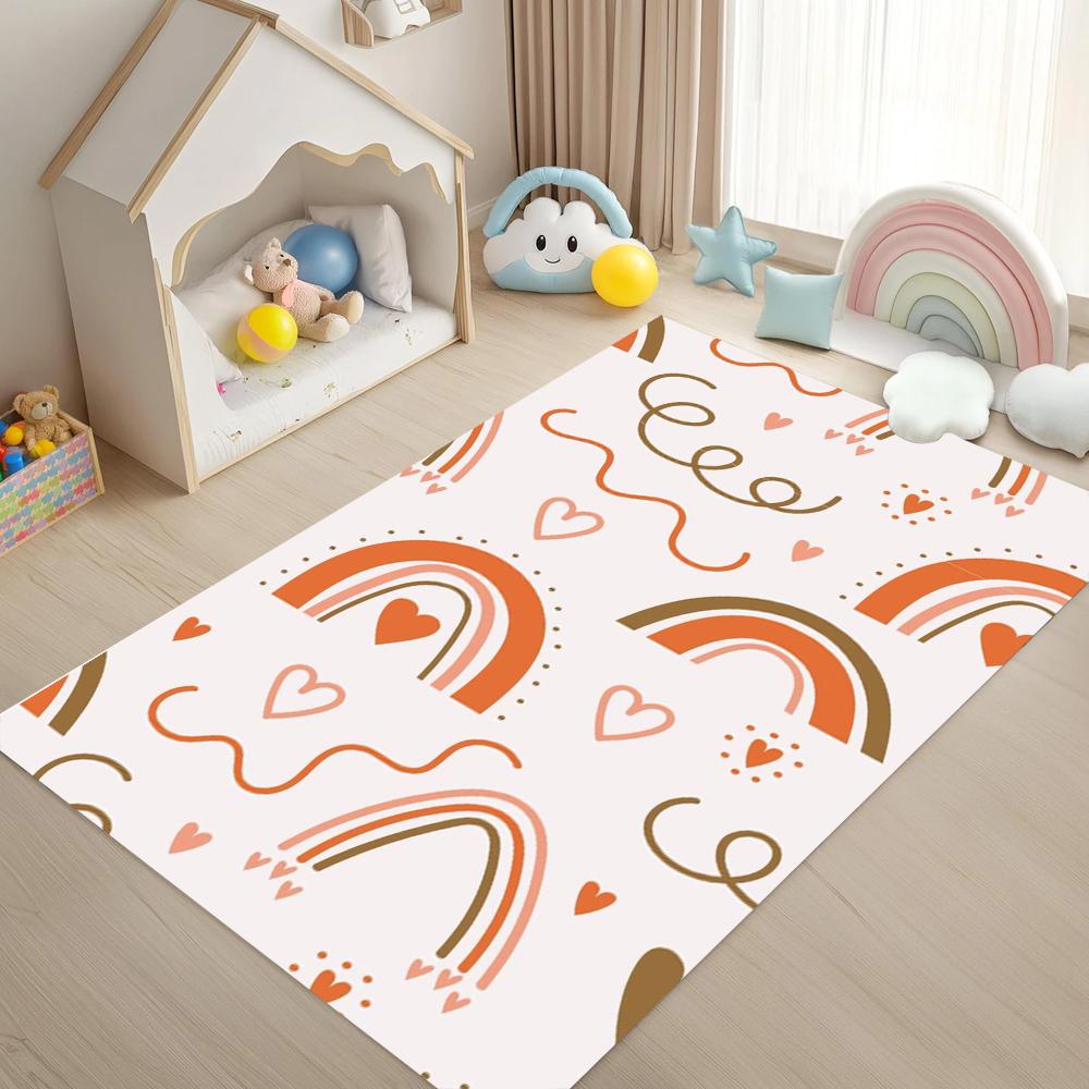 "Pastel Rainbow Heart Pattern Carpet Mat Rug Non-Slip Cute Kids Rug Home Decoration for Girls Room Bedroom Living Room"