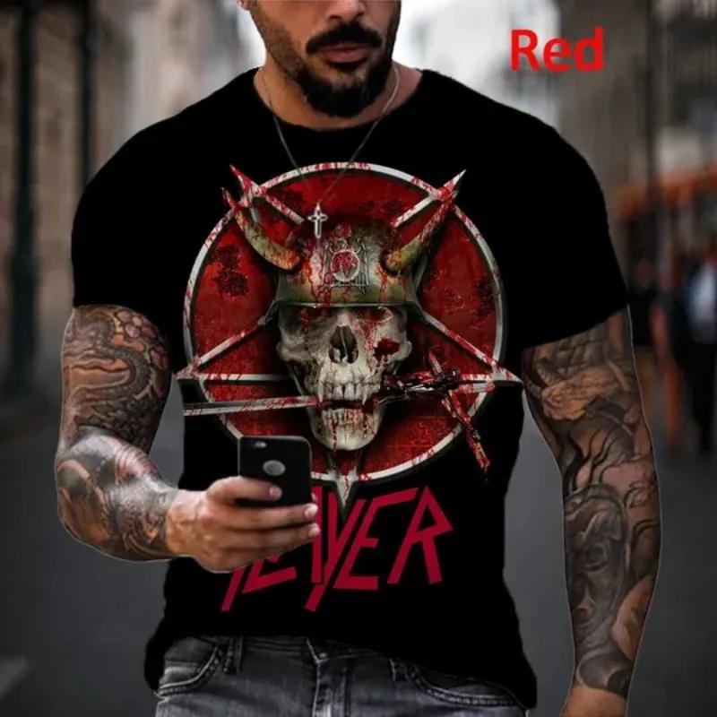 Горячая Хэви-метал Рок-группа Slayer 3D-печать Мужские Футболки Летние Хип-хоп Модные Крутые Короткий рукав Футболки Топ Оверсайз Уличная одежда