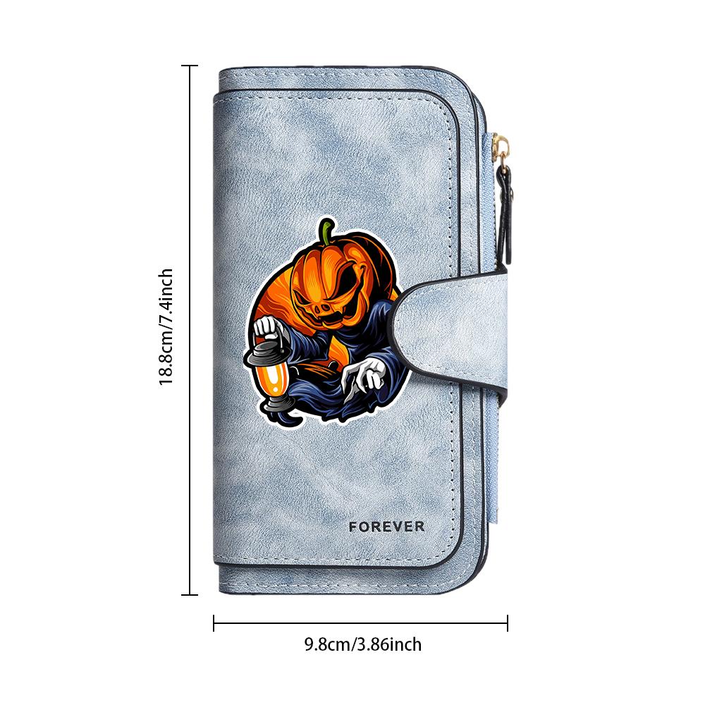 Halloween Pumpkin Pattern Long Wallet Fashion Casual Portable Multi Card Slot Purse for Daily Use