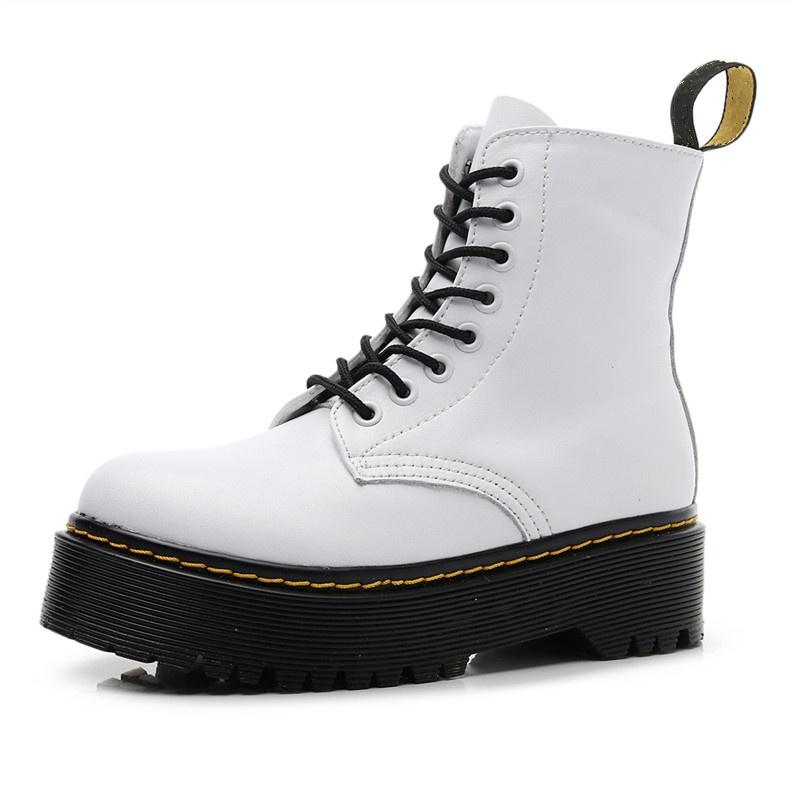 Британские панк-ботинки мотоциклетного стиля с 8 отверстиями: Двухсторонние ботинки на массивной платформе с передней молнией - Модные унисекс всесезонные ботинки для