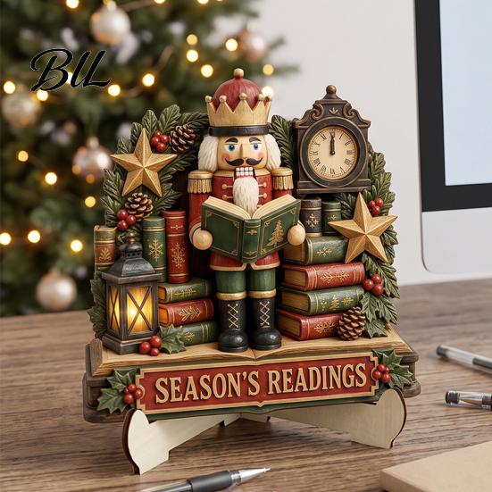 Holiday Tabletop Decorations 2D Flat Wooden Christmas Sign, Reading Gnome Nutcracker Snowman Santa Claus Ornaments Gingerbread Man Figurine,