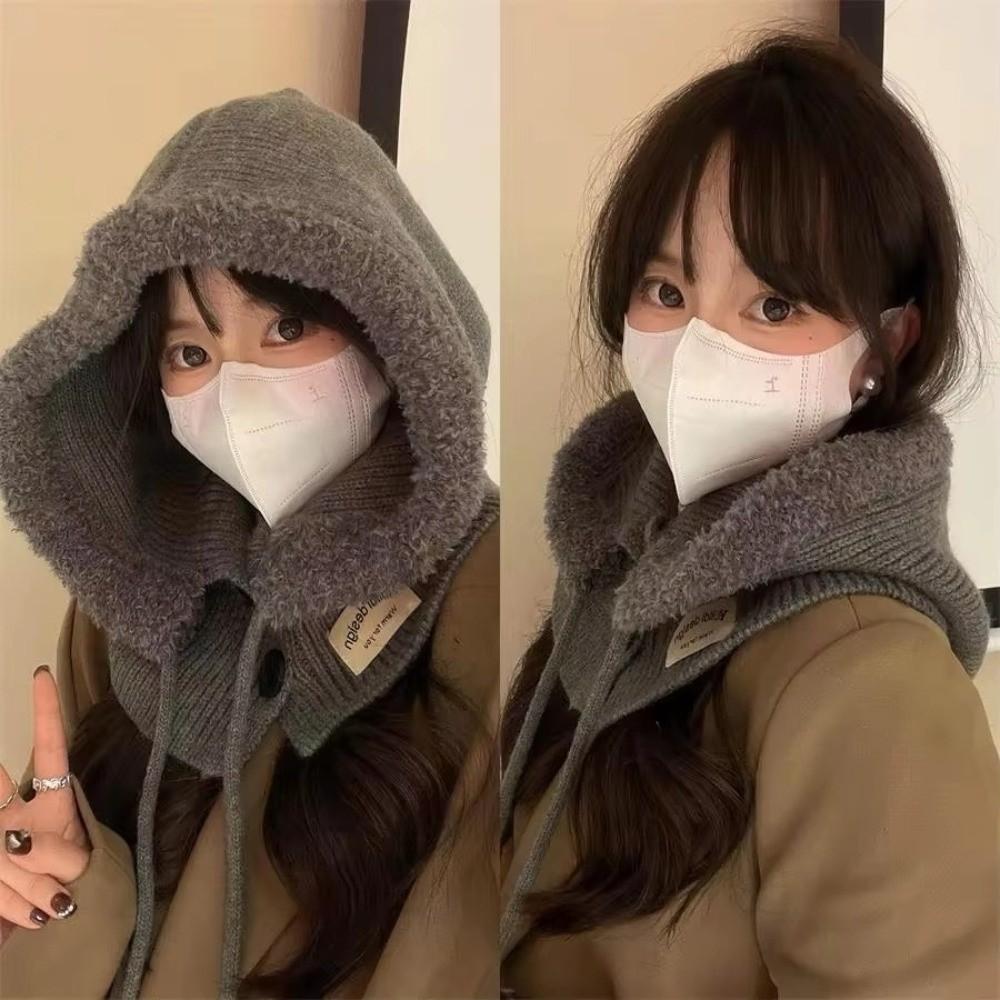 Плюшевая вязаная шапка с защитой шеи, шапка на шнуровке, новый капюшон-шарф, осень-зима