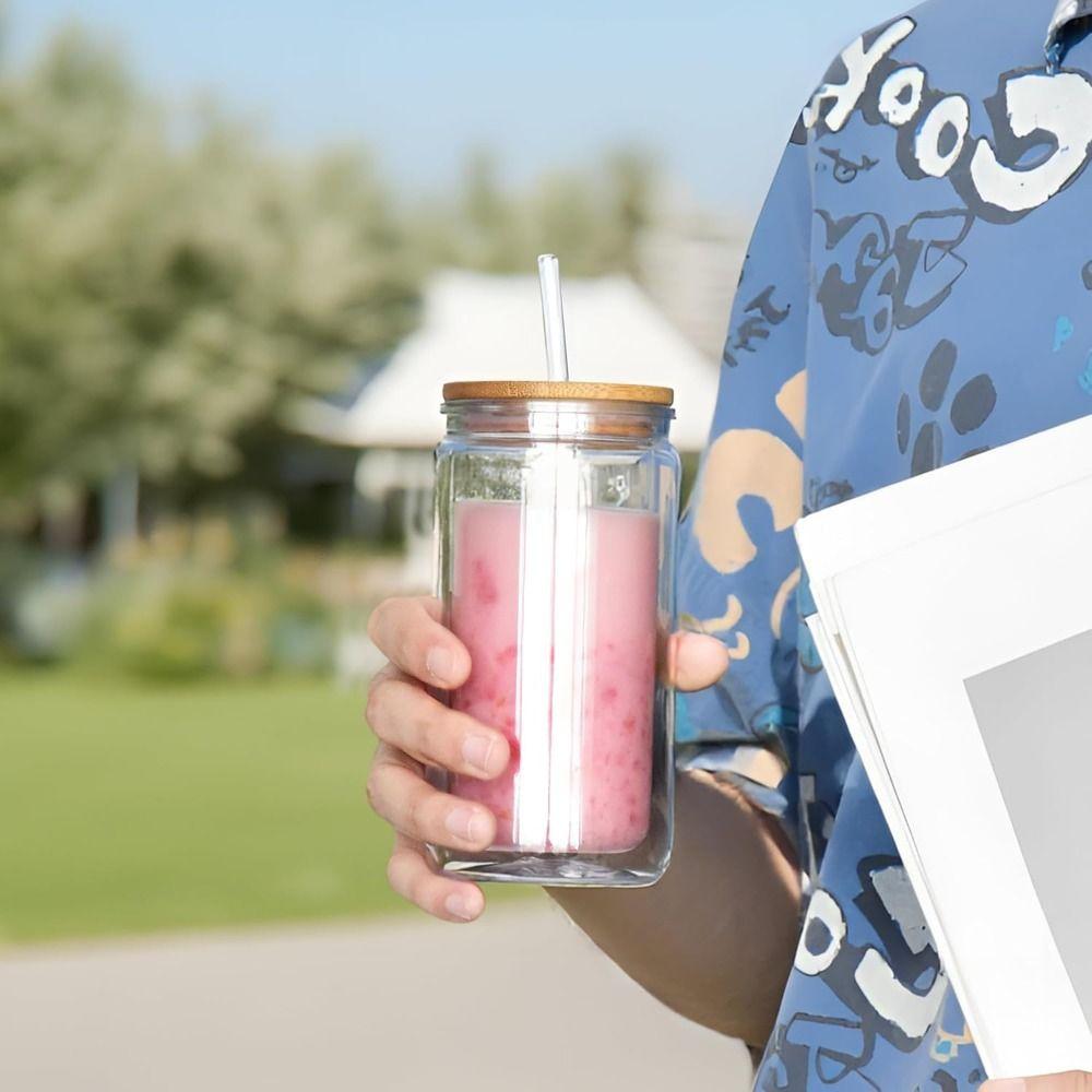 Bamboo Lids Mason Jar Cups 16oz(450ml) Capacity Break-Resistant Drinking Tumbler Double Layers Snow Globe Tumbler Wedding Party