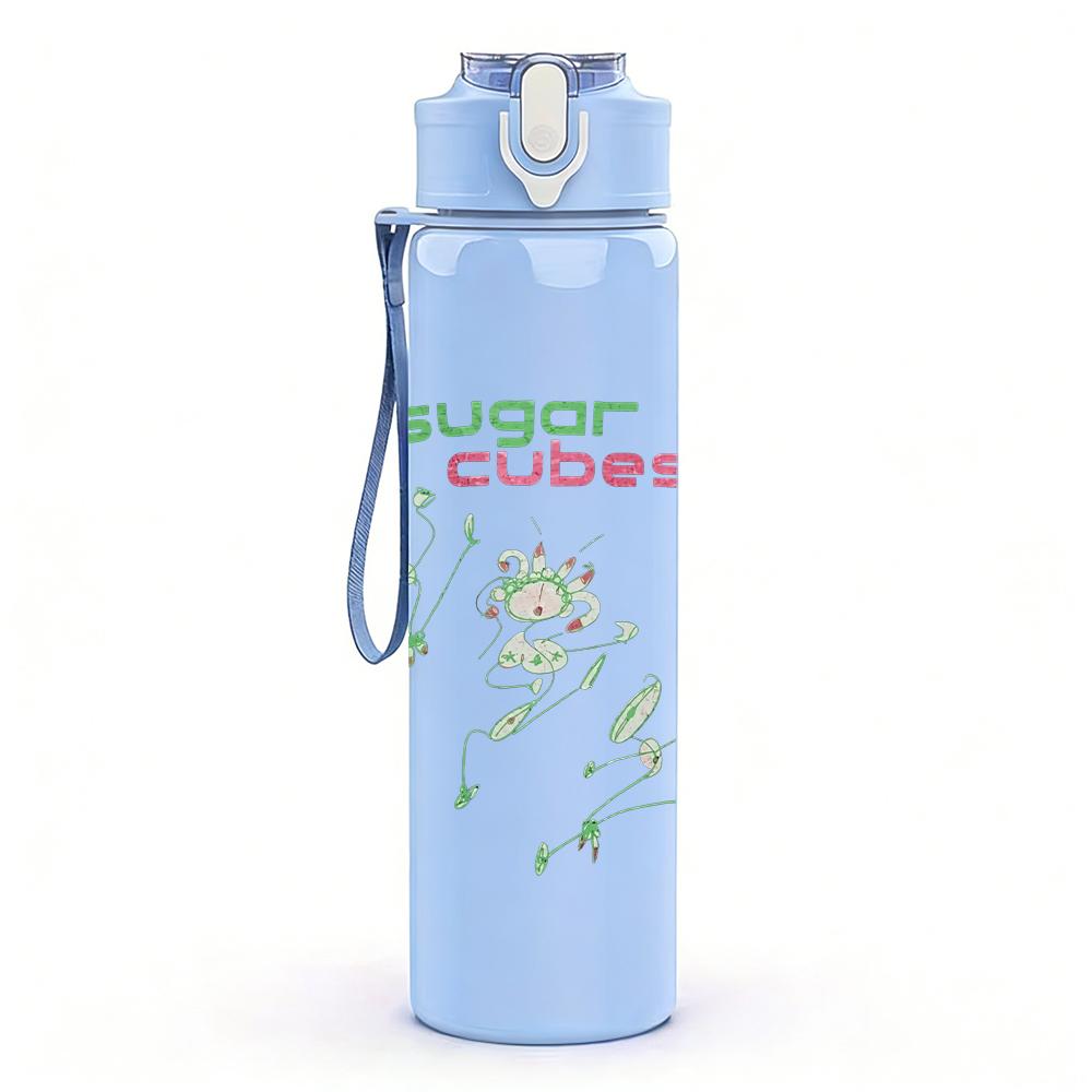 1PC Light green leaf nature sketch print 750ml colorful plastic sports water bottle leakproof pop lid with straw for outdoor office home use