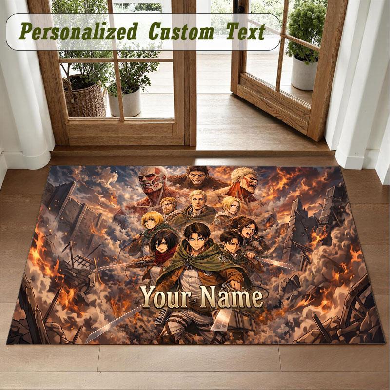 Crystal Velvet Square Rug Custom NameAttack on Titan Pattern Non Slip Home Floor Decor Rug