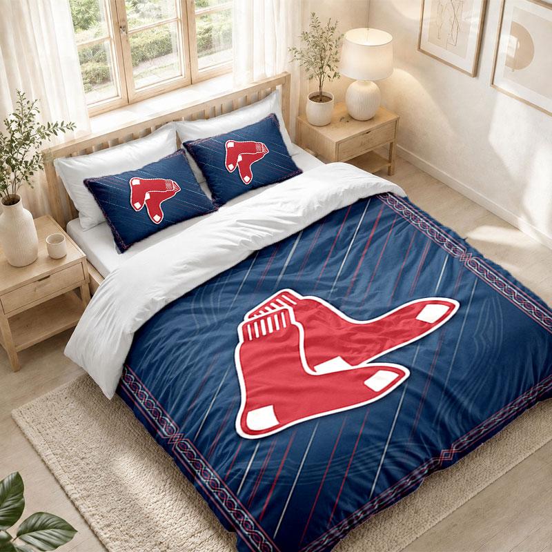 Bedding Set 1 Duvet Cover 2 Pillowcases Boston Red Sox Print Bedroom Home Decoration