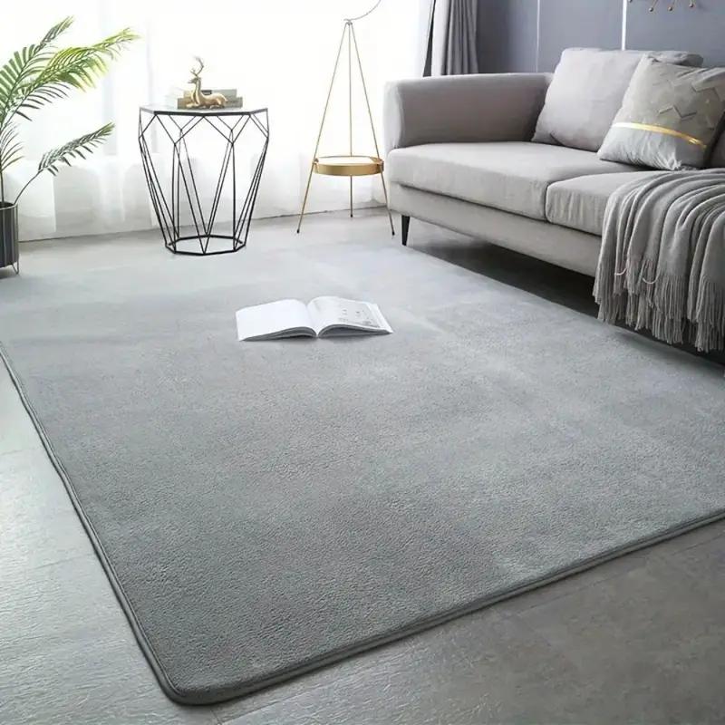 Plain Dark Grey Low-Profile Rug Soft Non-Slip Washable Carpet for Minimalist Scandinavian Japandi Home Decor