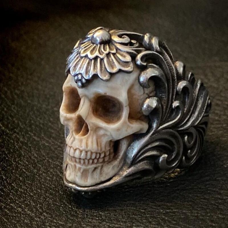 1pc Stainless Steel Titanium Steel Retro Hollowed Out Skull Man Ring for Men