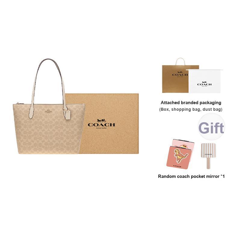 Coach Zip Top Tote 30 Classic Logo Synthetic Leather Tote Bag Women Tote Beige CBT20-IMXDM