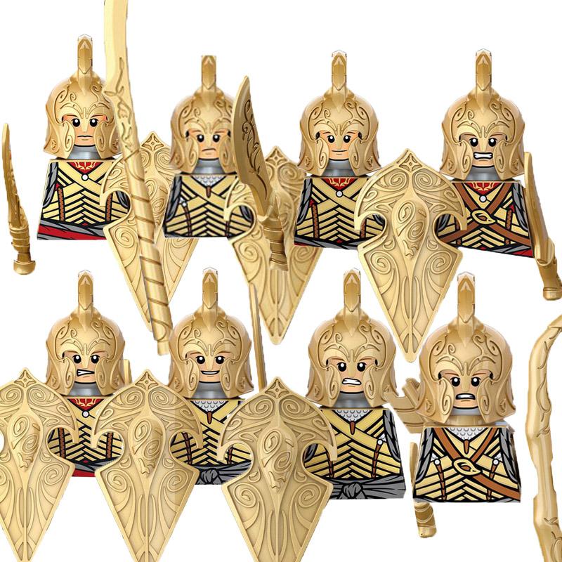 MOC Medieval Military Building Blocks Elven Warrior Orc Rohan Gondor Knight Character Set Animal Army Weapon Bow Crossbow Toy