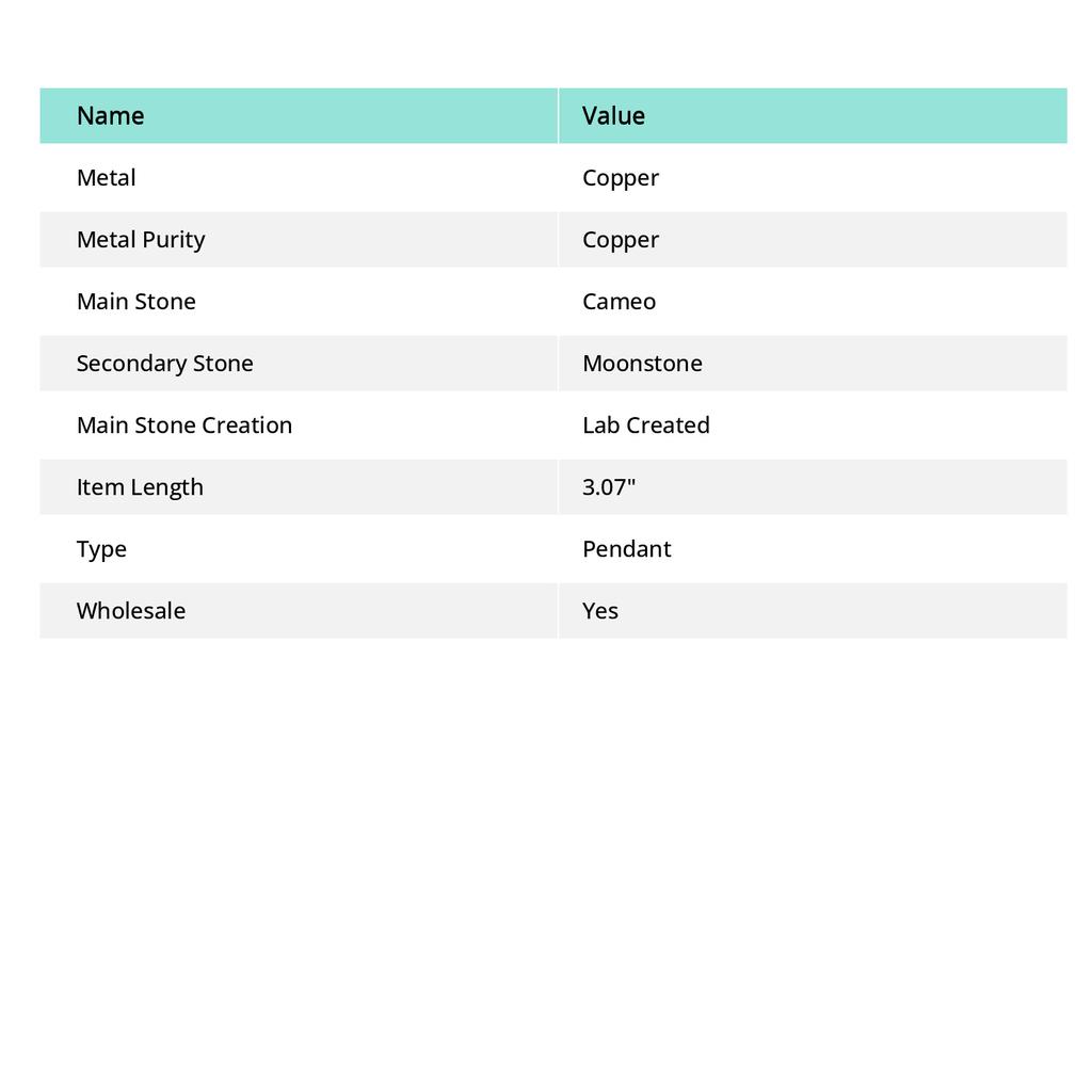 Natural Cameo, Moonstone Gemstone Copper Wire Wrap Jewelry Pendant 3.07" W8f93